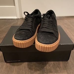 J/Slides NYC black suede flat form sneakers